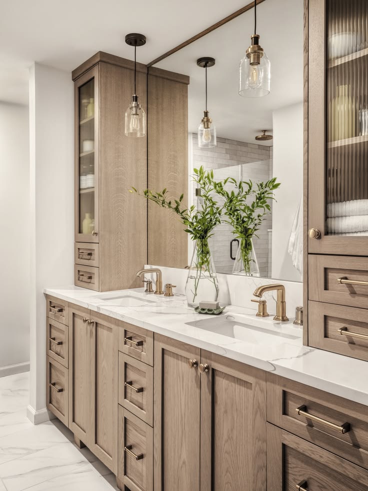 Luxury bathroom vanity and shower